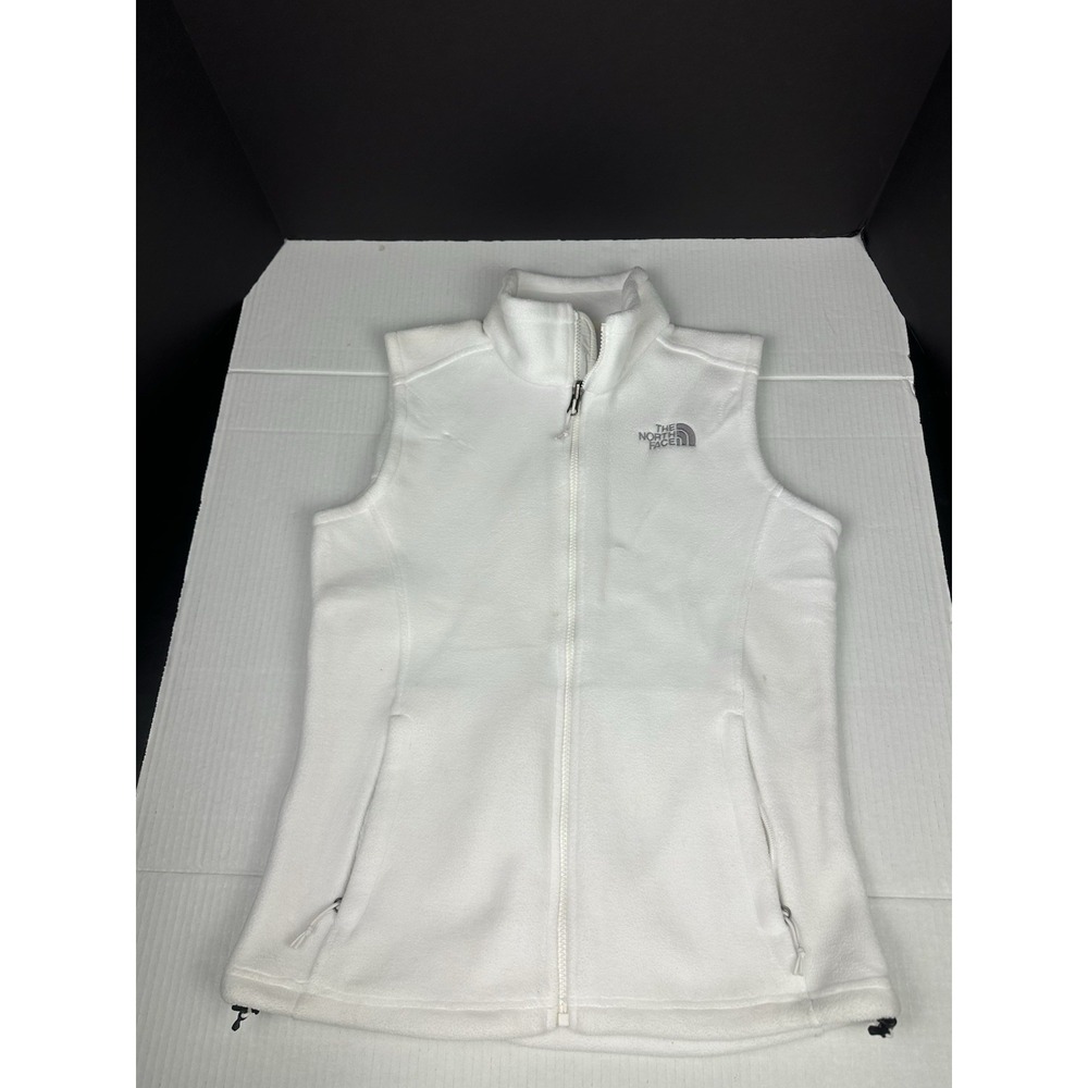 The North Face Women Small Full Zip Up Vest Jacket Sleeveless Zip Pocket White